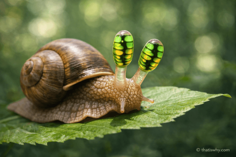 Zombie snail infected by parasite with pulsing, colorful eye stalks mimicking a caterpillar