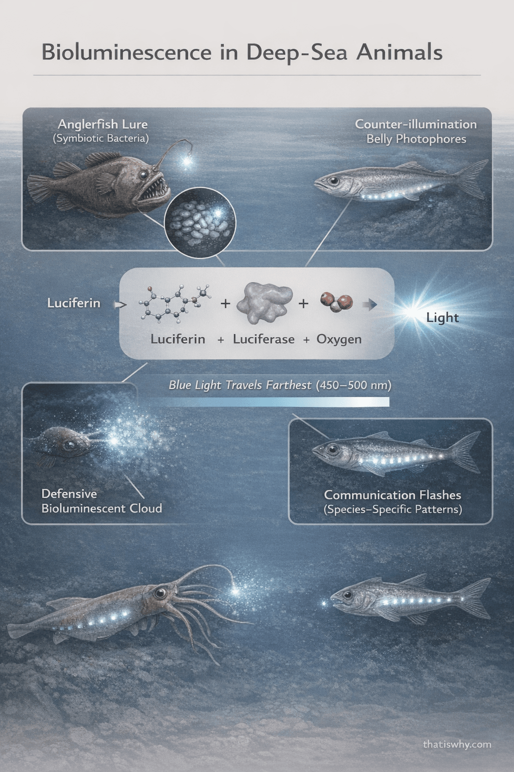 Diagram showing how bioluminescence works in deep-sea animals