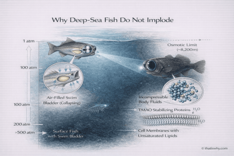 Diagram showing how deep-sea fish survive pressure without imploding
