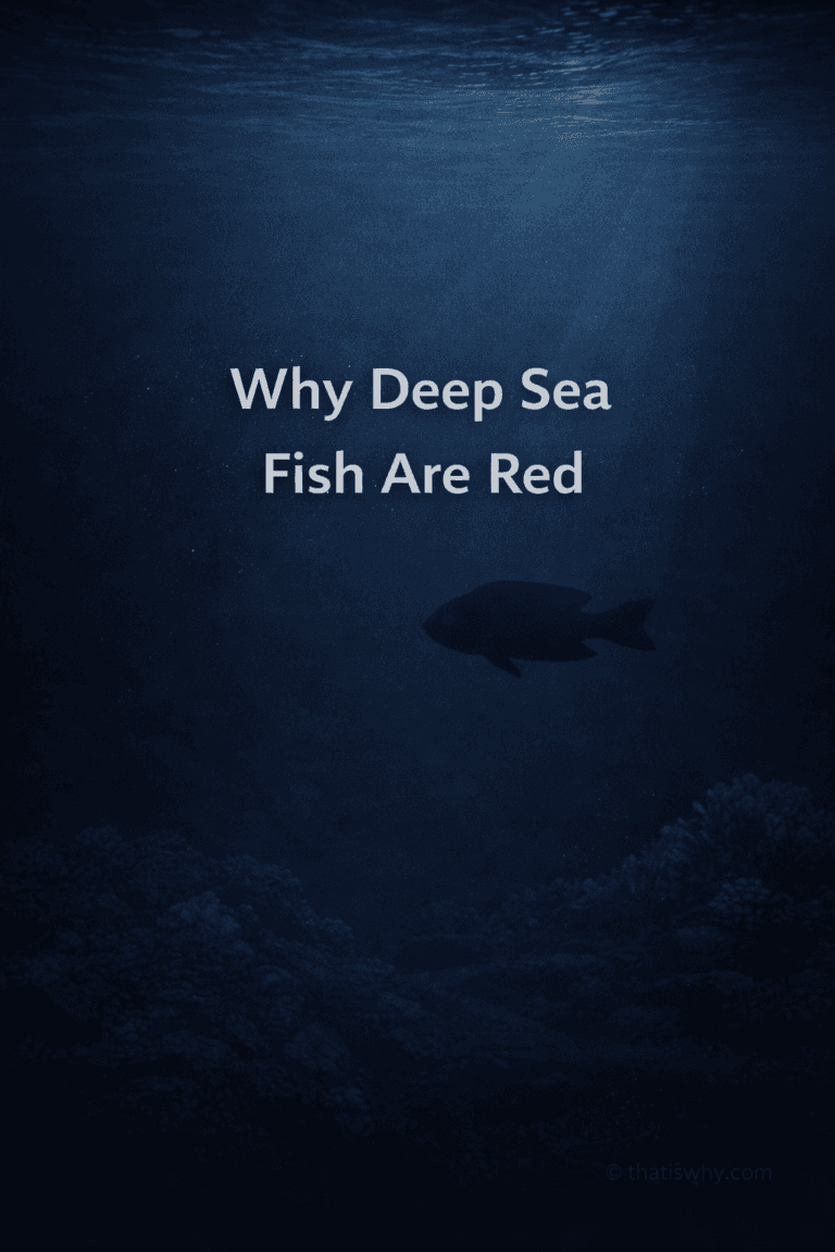 Deep-sea fish appearing dark in blue ocean water due to the absence of red light.