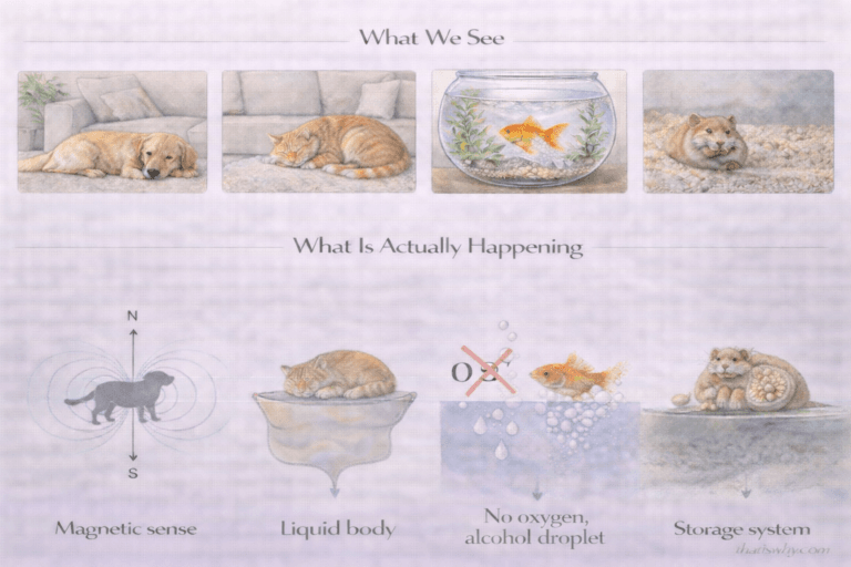 Diagram showing how common household pets retain powerful wild biological traits beneath domesticated behavior