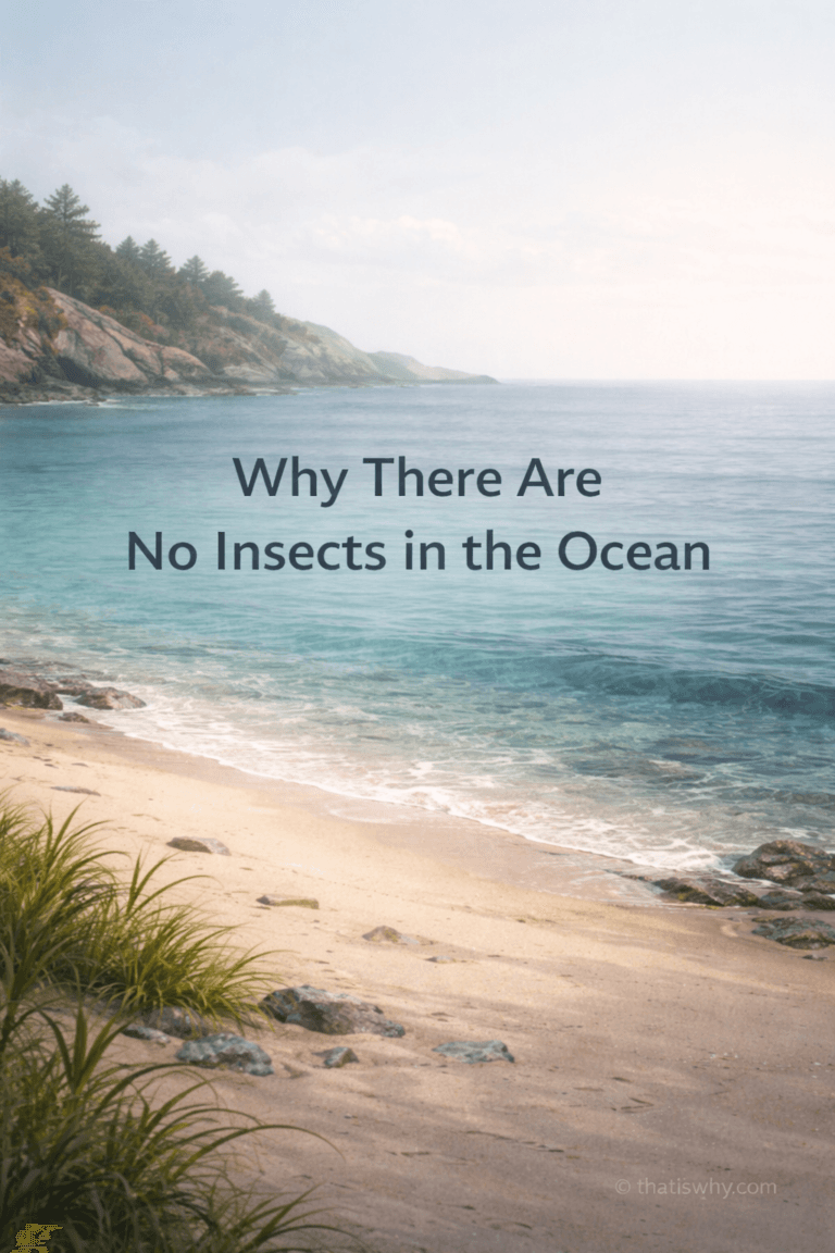 Shoreline showing land insects and ocean water where insects cannot survive.