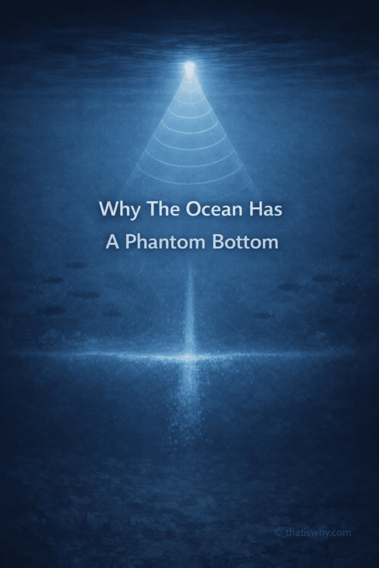 Sonar waves reflecting off a dense layer of fish, creating the illusion of a false ocean floor
