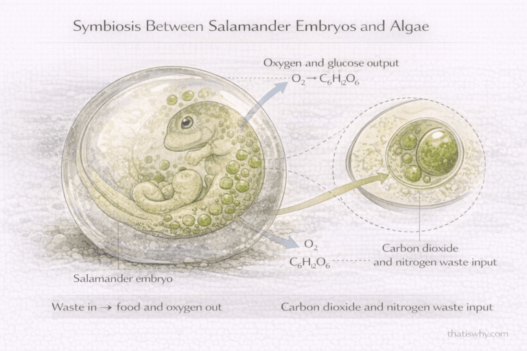 Diagram showing algae living inside salamander embryo cells