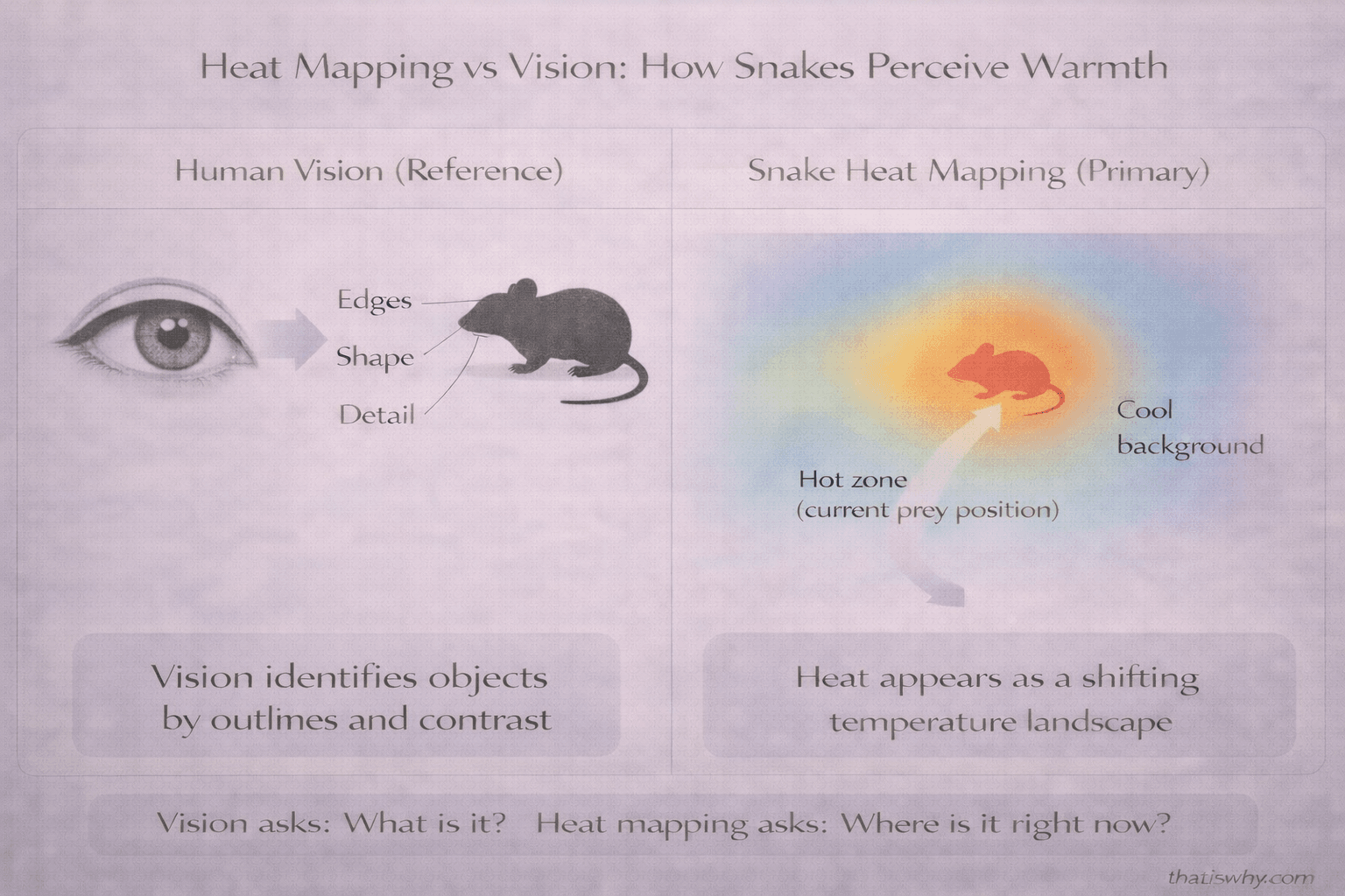 Analogy diagram showing snake heat perception as a living temperature map