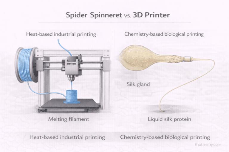Diagram comparing spider silk production to a 3D printer