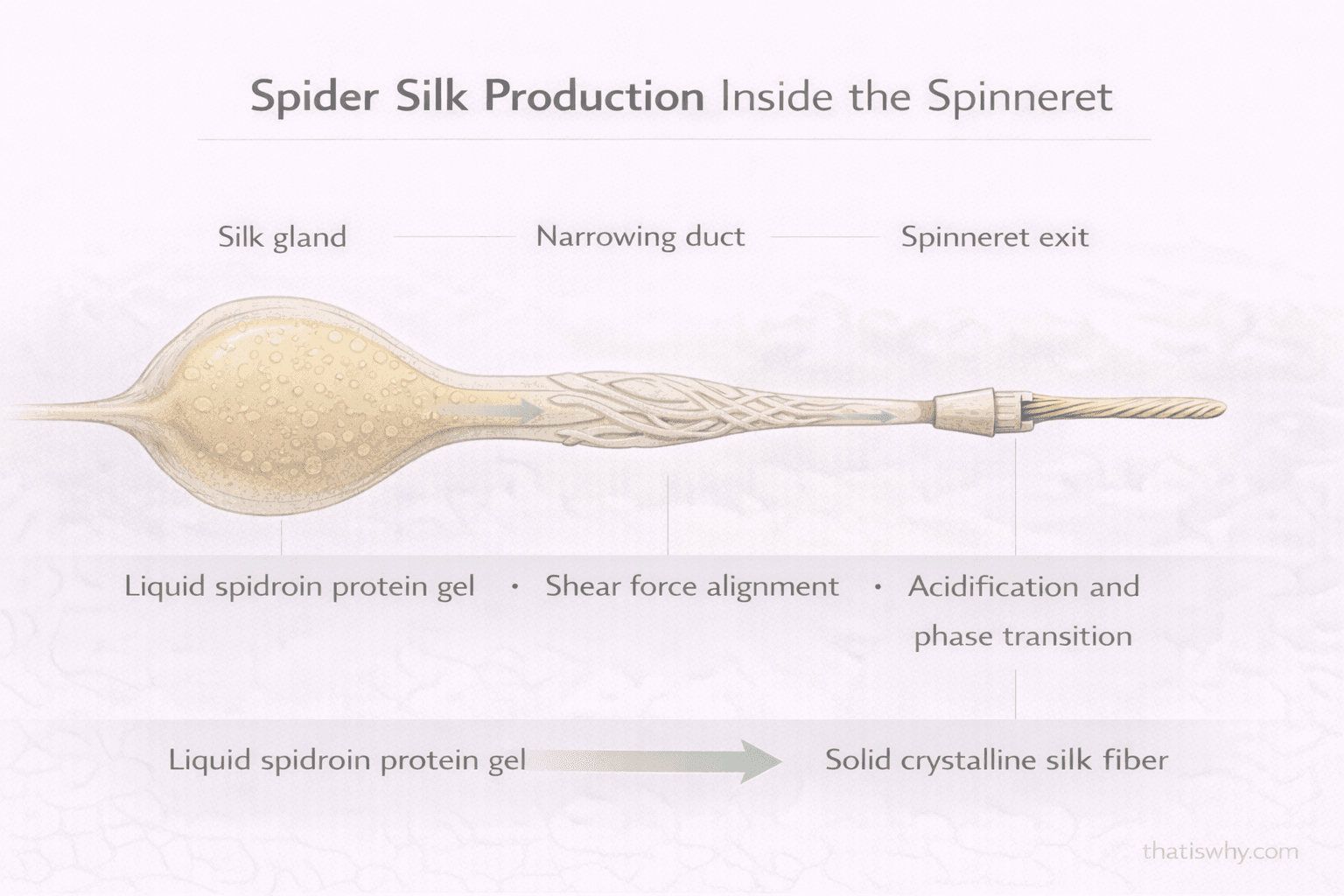 Diagram showing how spider silk forms inside the spinneret