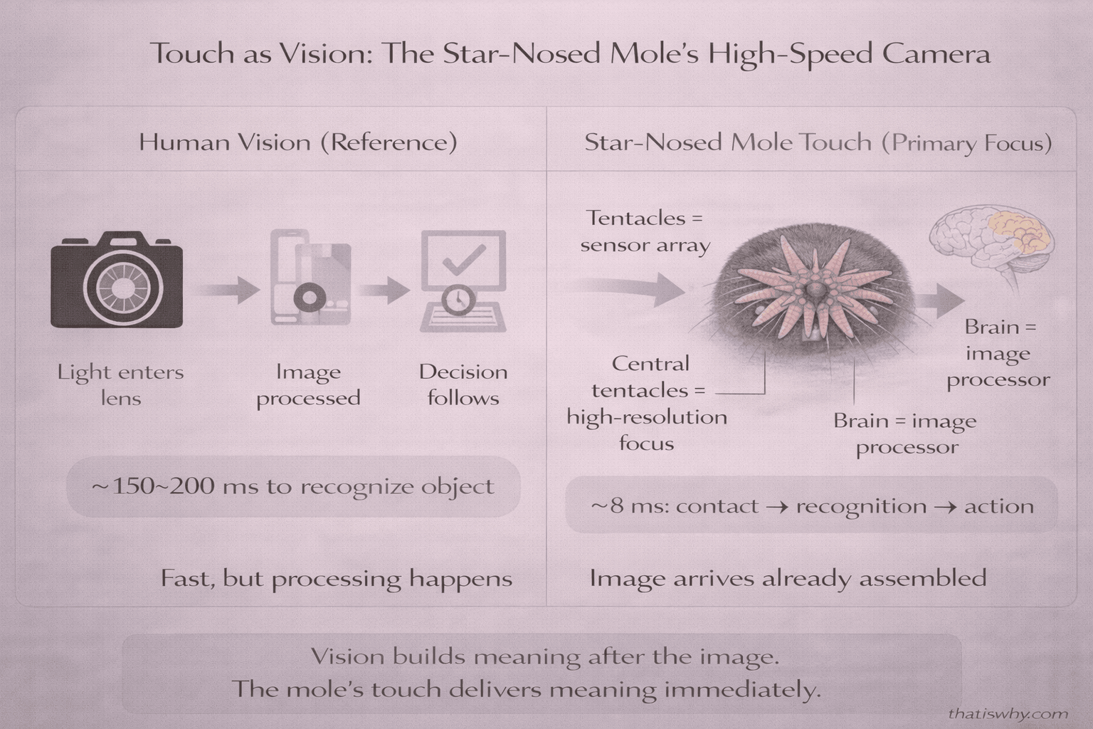 Analogy diagram comparing the star-nosed mole’s touch system to a high-speed camera