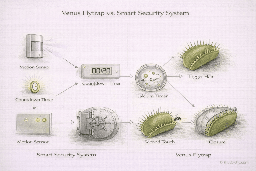 Diagram comparing Venus Flytrap counting to a security system