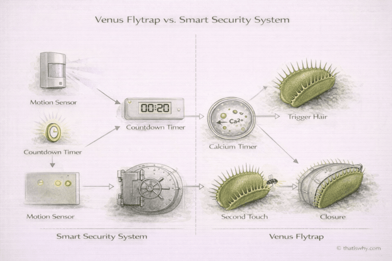 Diagram comparing Venus Flytrap counting to a security system