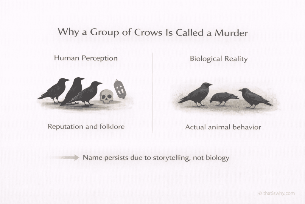 Diagram comparing human folklore about crows with their real behavior