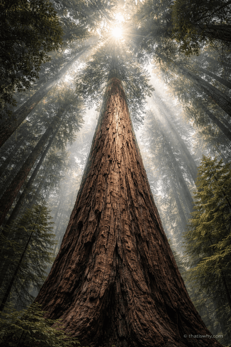 Extremely tall tree rising above forest canopy competing for sunlight