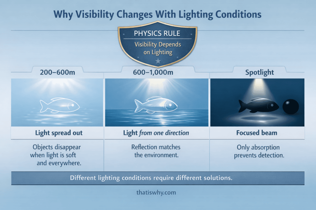 Diagram showing transparency reflection and absorption strategies at different ocean depths