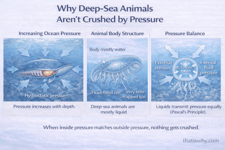 Diagram showing hydrostatic pressure balancing inside and outside deep sea animals