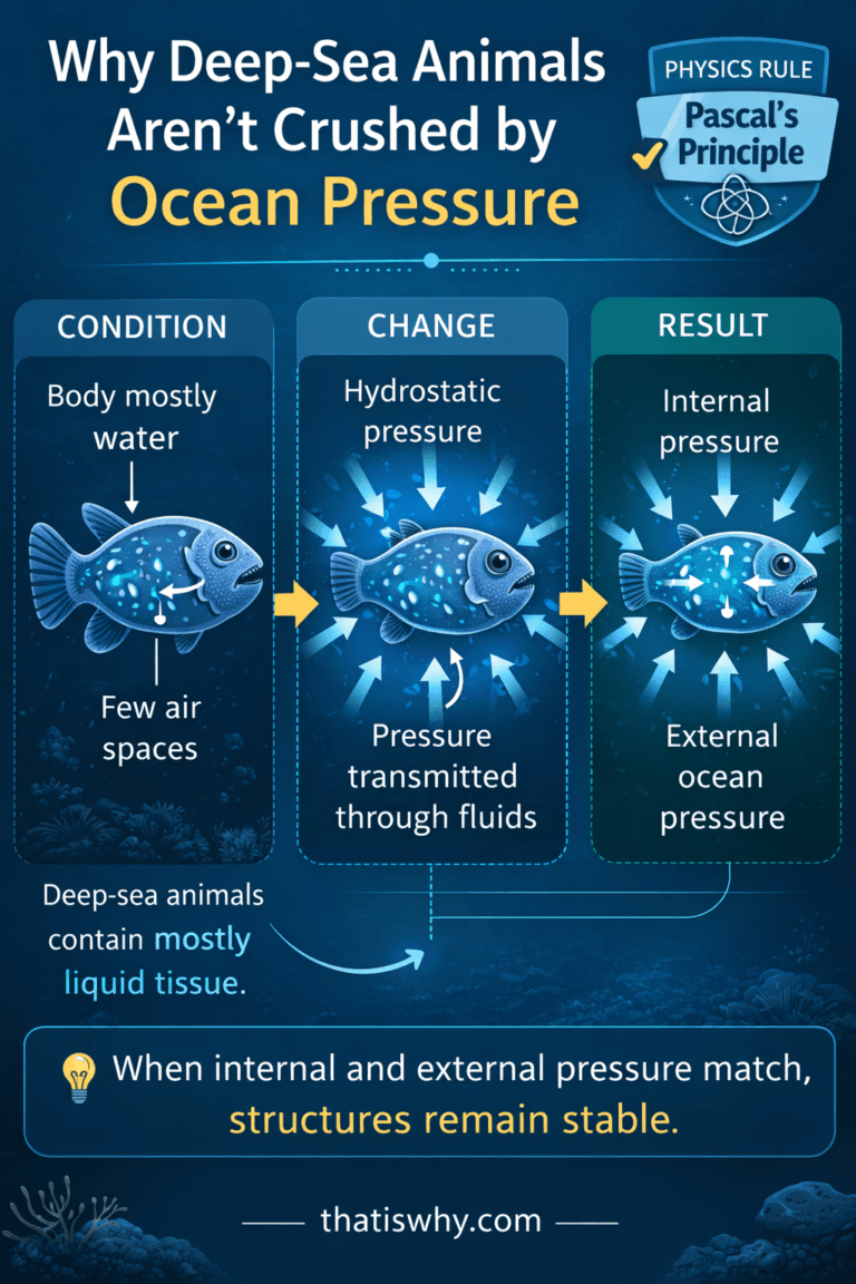 Diagram showing Pascal’s principle and hydrostatic pressure equilibrium in deep sea animals