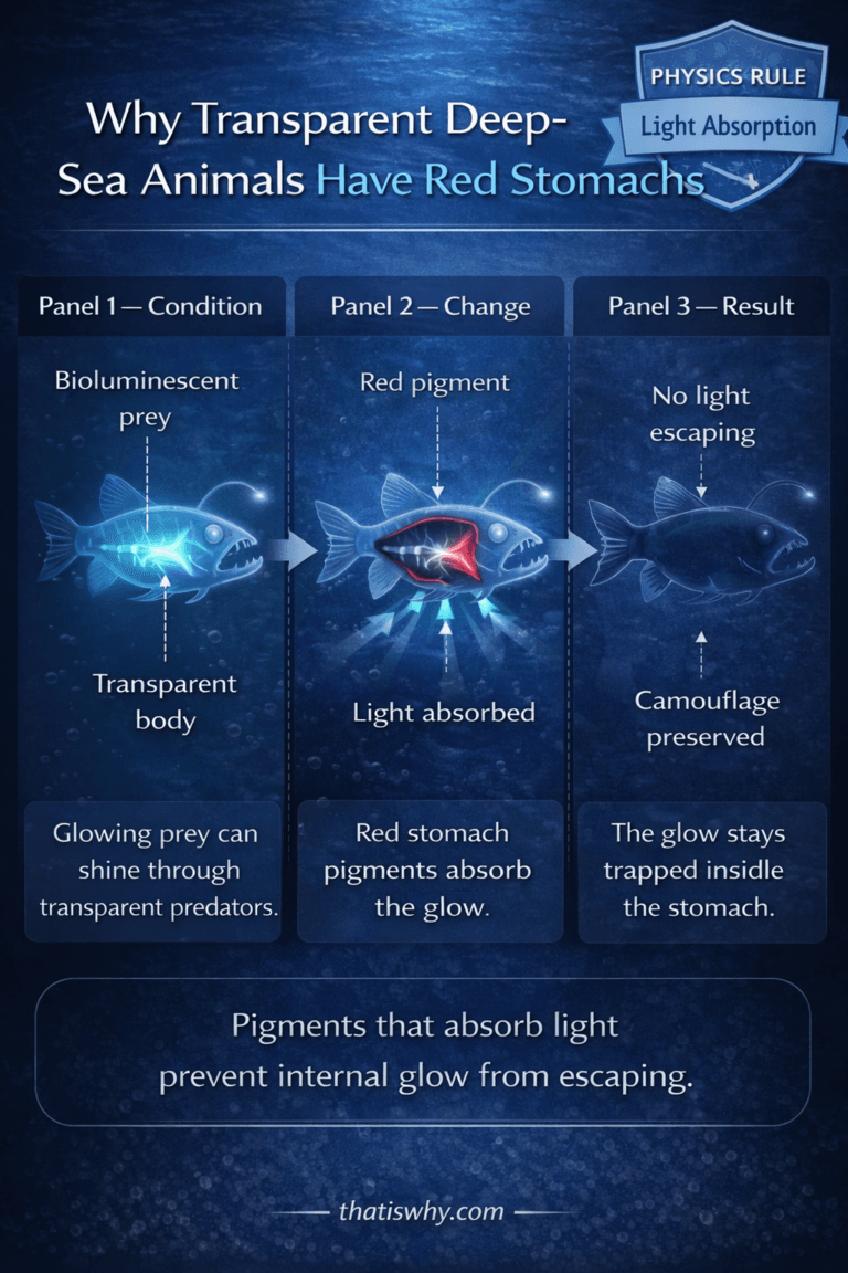 Diagram showing how transparent deep-sea animals use red stomach pigments to absorb bioluminescent light from prey
